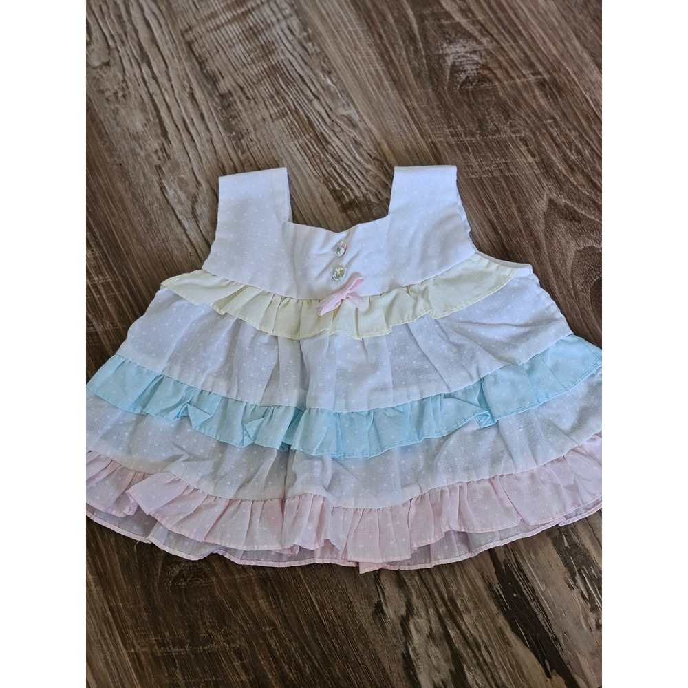 Vintage Style Baby Girl Pastel Tiered Ruffle Swiss Dot Sleeveless Top Pink Blue